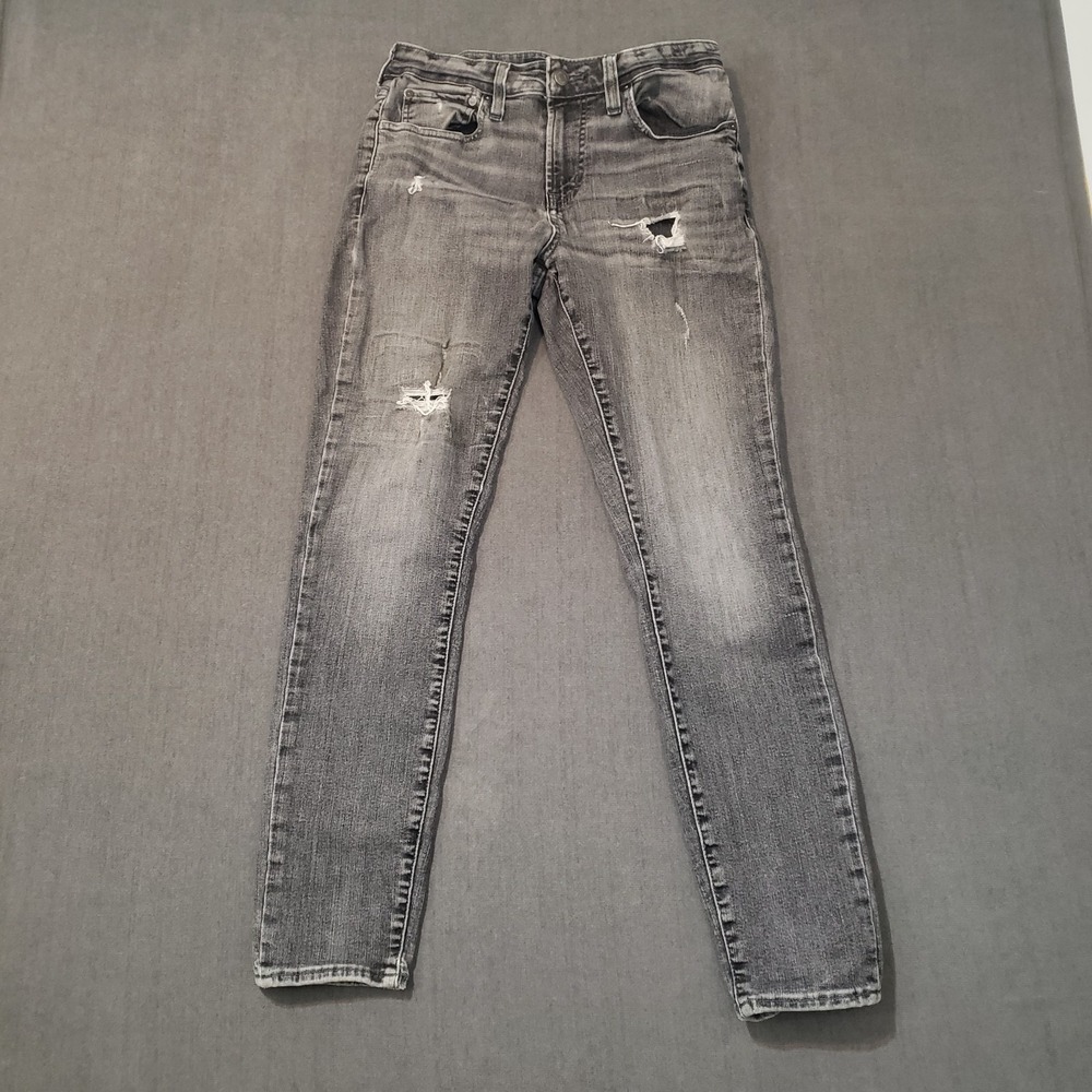 Aero Jeans Mens 30x30 Super Skinny Black Distressed